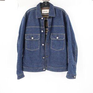 Buck Mason Trucker Jacket mens large RC Blanket Lined Denim pockets blue cotton